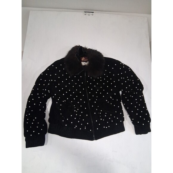 Velvet Jackets & Blazers - Vtg 80s 90s Black Velvet Embellished Women's Coat Fur Lined Pearls Small RonLee